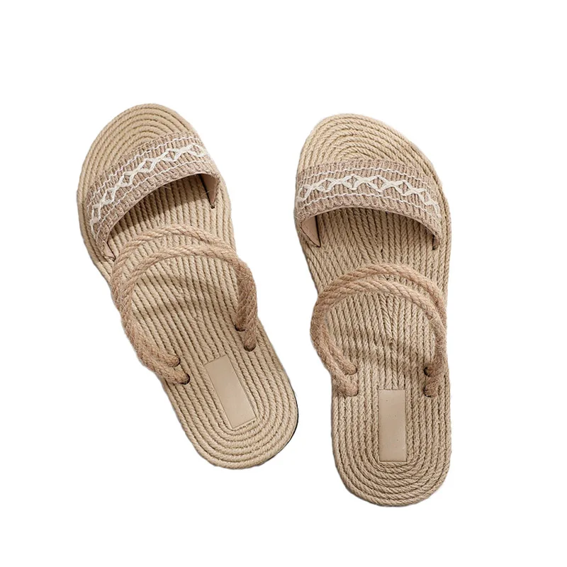 Summer  Slippers 2024 Espadrille Flip Flops Women Home Indoor Flax Casual House  - £34.04 GBP