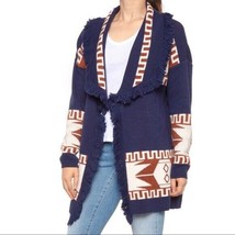 CocoGio Made in Italy Aztec Fringed Wool Blend Long Cardigan Sweater Women&#39;s M - £51.15 GBP