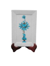7&quot;x10&quot; White Marble Serving Tray Turquoise Inlay Stone Occasional Decora... - $130.33
