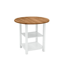 Folding Round Dining Table Drop Leaf Table with 2 Shelves for Small Spaces-White - $275.99