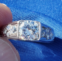 Earth mined Diamond Deco Engagement Ring Vintage Solid 14k White Gold Statement - $9,963.32 CAD
