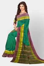 Green Soft Silk Ladies Saree with Red Border Kanjivaram Style - £91.14 GBP