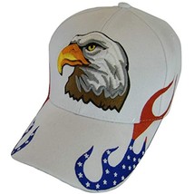Men&#39;s Patriotic Flames Large Eagle USA Adjustable Baseball Cap (White) - £11.78 GBP
