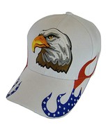 Men&#39;s Patriotic Flames Large Eagle USA Adjustable Baseball Cap (White) - £11.94 GBP