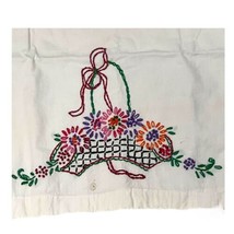 Lot 2 Floral Basket Embroidered Pair Of Pillowcases Flowers Cottagecore READ - £25.92 GBP