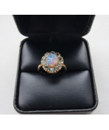 VINTAGE 12K GOLD FIELD CABOCHON 13x11 mm.  OPAL and RHINESTONES  RING SI... - €50,15 EUR