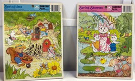 2 Vintage GOLDEN Frame Tray Puzzles Springtime Bunny Bunnies Spring Anim... - £28.18 GBP