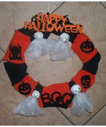 halloween wreath orange and black with white ghosts handmade new lower p... - $16.00