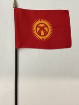 New Kyrgyzstan Mini Desk Flag - Black Wood Stick Gold Top 4” X 6” - £3.93 GBP