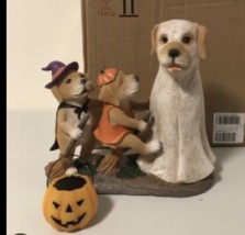 Golden Retriever Dog Family Halloween Resin Statue Decoration Ghost Witch - $32.41