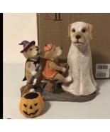 Golden Retriever Dog Family Halloween Resin Statue Decoration Ghost Witch - $32.41