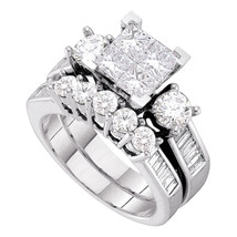 14k White Gold Princess Diamond Bridal Wedding Engagement Ring Set 2.00 Ctw - $3,599.00