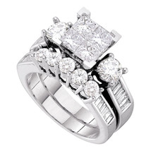 14k White Gold Princess Diamond Bridal Wedding Engagement Ring Set 2.00 Ctw - £2,830.09 GBP