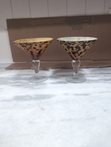 Hand Blown Leopard Print Martini Glasses, Set of 2, 7&quot; Tall, Cocktail Glassware - £27.18 GBP