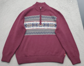 IZOD Sweater Mens Large Multi Chunky Knit Long Sleeve Quarter Zip Mock Neck - £22.14 GBP