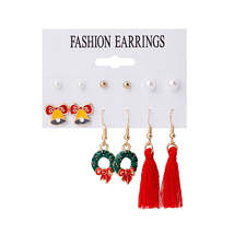 Pearl &amp; Red Bell Bow Tassel Stud &amp; Drop Earrings Set - £11.25 GBP