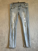 AMERICAN EAGLE Women’s Skinny Stretch Jeans SIZE 8R Studded Trim Distressed - $14.85