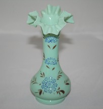 Jadeite Green Delicate Crimped Ruffled Blown Glass 6.5&quot; Vase   #2630 - $54.00