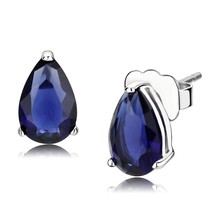 Pear Cut Blue Sapphire Simulated Stud Earring Sterling Silver 925 Solitaire Gift - £51.10 GBP