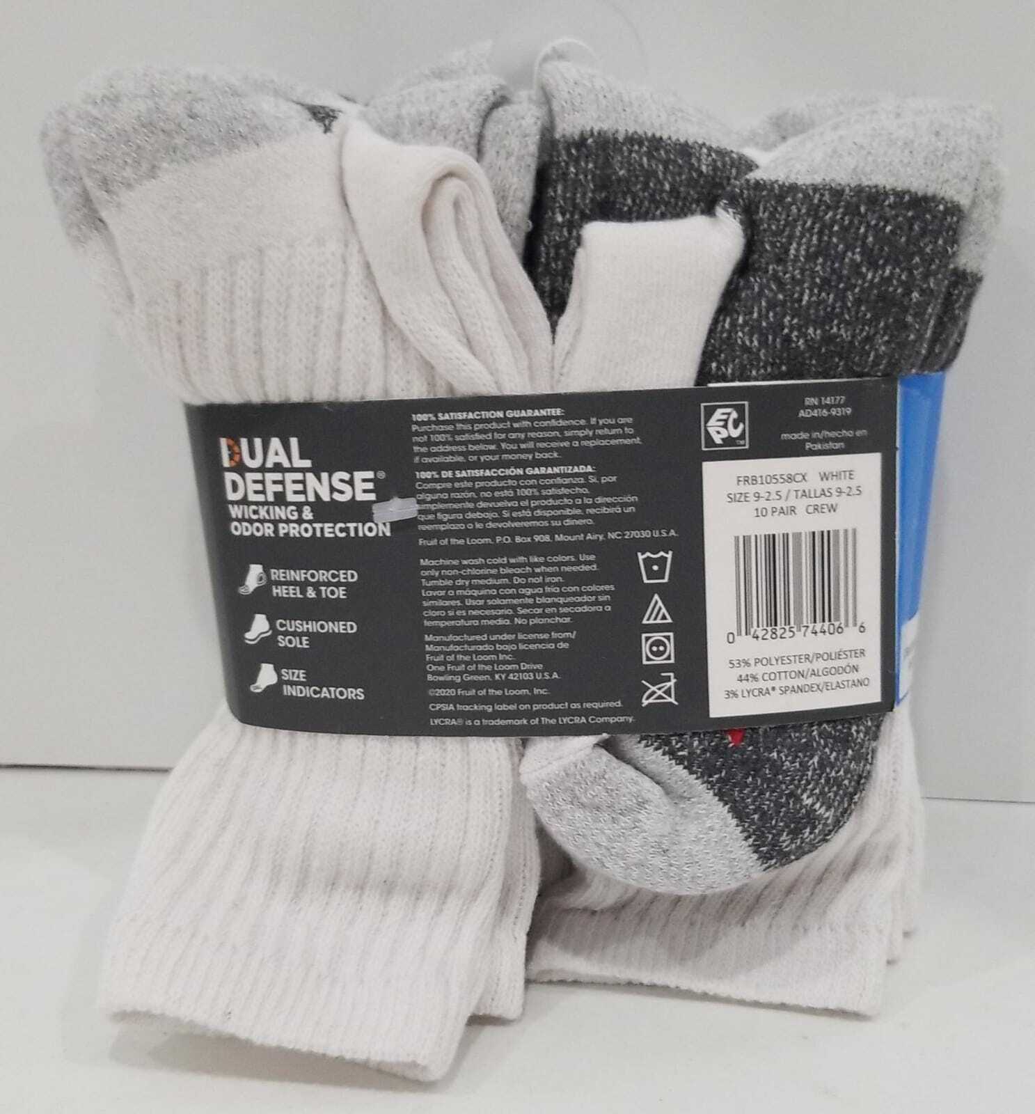 Fruit of the Loom Boys Durable Crew Socks, 10 Pack, White Size 9-2.5 Item image 2