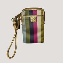 Coach Multicolor Striped Satin Wristlet Gold TrimColorful Small Zip Closure - $37.40