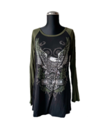 Harley-Davidson Reborn Eagle Scoop Neck Olive/Black Long Sleeve Top - Wo... - $903.42 MXN