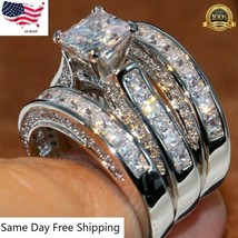  3pcs/set 925 Silver Plated Rings Women White Glass Jewelry Sz 6-10 Simulated  - £5.91 GBP