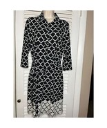 Max Studio Black &amp; White Quatrefoil Pattern  shirt dress Classic Geometr... - $20.40 CAD