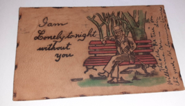 Vintage 1905 Leather Postcard I Am Lonely Tonight Without You - Man On A Bench - £7.09 GBP