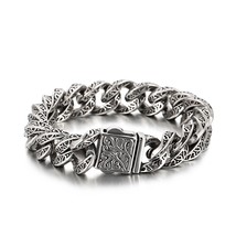 Vintage Sculpture Cuban Cuff Bracelet Stainless Steel Custom Charms Curb Link Ch - £25.25 GBP