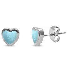 Sterling Silver Natural Larimar Heart Shape Stud Earrings - $800.01 MXN