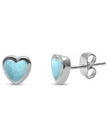 Sterling Silver Natural Larimar Heart Shape Stud Earrings - €28,30 EUR