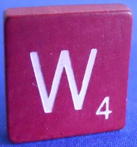 Scrabble Tiles Replacement Letter W Maroon Burgundy Wooden Craft Game Part Piece - £0.96 GBP