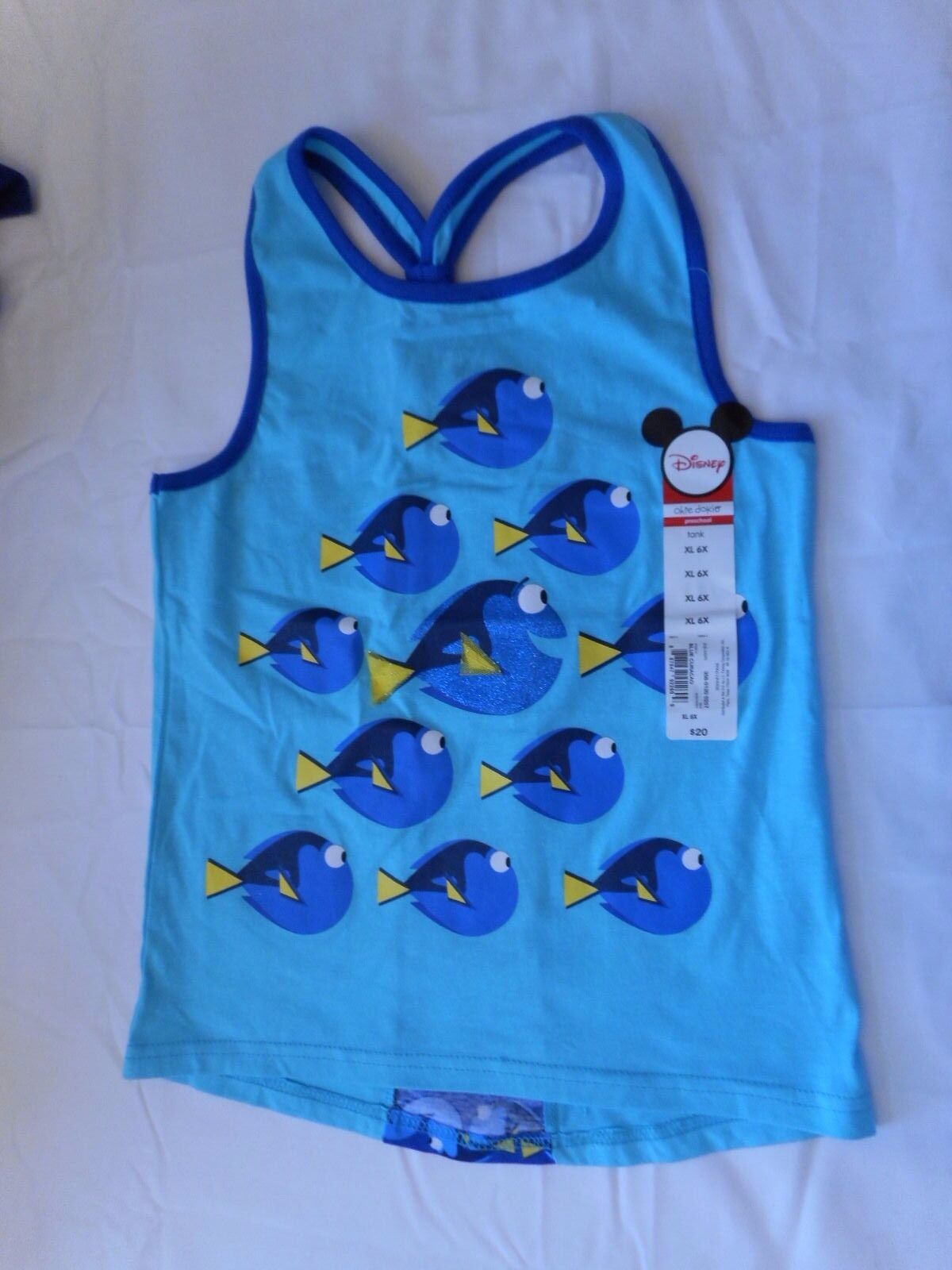 Okie Dokie Girls Disney Finding Dory Knot Back Tank Top Blue Fish Size S4  NEW - $10.73