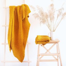 Organic Bath Towels Cotton Linen Brown and Green Large Soft Waffle Quick Dry - $34.70