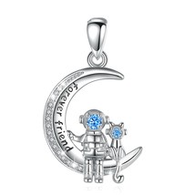 925 Sterling Silver Spaceman Cat Moon Pendant Necklace silver Astronaut Necklace - £29.89 GBP