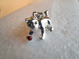 Cat Kitten Charm &amp; Fish Bone Set with clip, silver tone metal 2 charms - £6.33 GBP