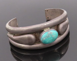 925 Sterling Silver Vintage Bracelet Carved Puffed Cabochon Turquoise  B... - £124.18 GBP