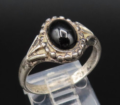 925 Silver - Vintage Dotted Frame Cabochon Black Onyx Ring Sz 7.5 - RG25942 - $32.03