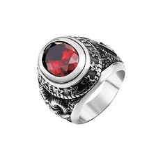 Stainless steel Cool Unique Black Stone Ring Titanium Steel Retro Old Totem Jewe - £11.41 GBP