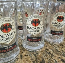 6 BARCARDI OAKHEART Smooth Spiced Rum 14oz handled Heavy Glass Mugs USA - $28.99