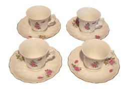 Set of 4 Vintage Miniature Cups and Saucers Rose Pattern Gold Trim - £28.70 GBP