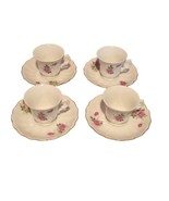 Set of 4 Vintage Miniature Cups and Saucers Rose Pattern Gold Trim - $50.13 CAD