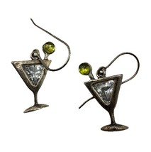 Shube Dakota West Green Peridot Martini Glass Dangle Earrings Drink Beve... - $29.62