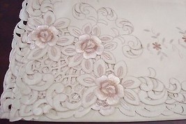 Floral beige roses tablecloth FRANCO DAMASK, 72x126 oblong beige w/12 napkins[8] - £58.26 GBP
