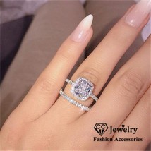 Sets Rings For Women 2pcs Sterling Couple Cubic Zirconia Ring Bridal Wedding Eng - £11.43 GBP