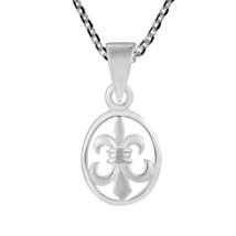 Decorative Royal Fleur-De-Lis Oval Sterling Silver Pendant Necklace - £13.91 GBP