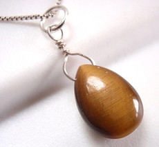 Naked Tiger Eye Pear Teardrop 925 Sterling Silver Necklace New - £10.06 GBP