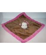 Tiddliwinks Monkey Security Blanket 13" Brown Plush Pink Bow Trim Edge Lovey - $10.83