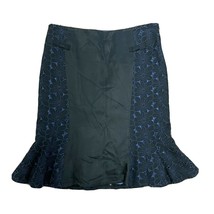 Nanette Lepore Blue Black Bow Embroidered Floral Trumpet Skirt Sz 6 Lace... - $9.90